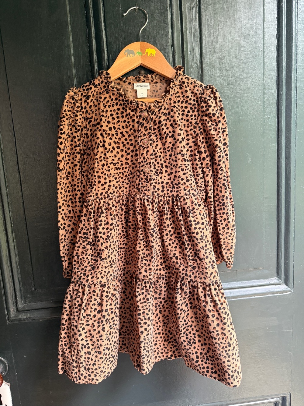Crewcuts Tan and Black Leopard Tiered Long-Sleeve Dress
